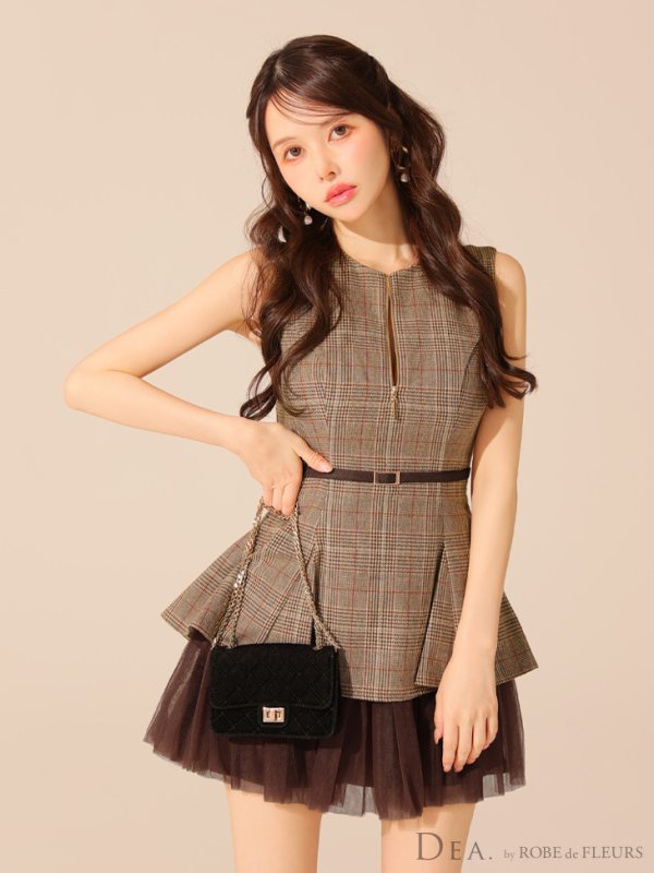 ブラウンチェック モデル：ゆめ　身長：160cm　着用サイズ：Sサイズ