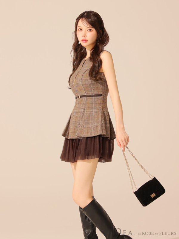 ブラウンチェック モデル：ゆめ　身長：160cm　着用サイズ：Sサイズ