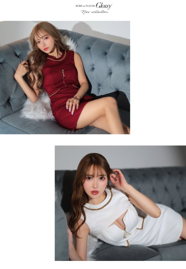 画像11: XSサイズあり【Glossy/グロッシー】フロントジッパー/ ラメニット/ ノースリーブ/ ストレッチ/ タイト/ ミニドレス/ キャバドレス[OF08] (11)