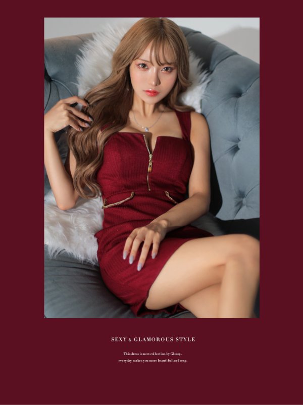 画像10: XSサイズあり【Glossy/グロッシー】フロントジッパー/ ラメニット/ ノースリーブ/ ストレッチ/ タイト/ ミニドレス/ キャバドレス[OF08] (10)