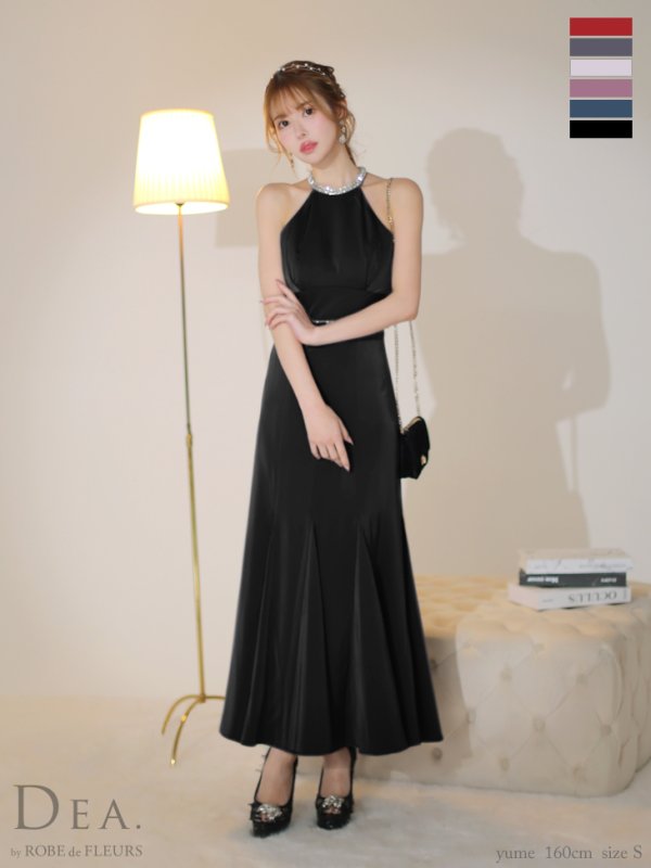 画像3: 訳あり商品☆ビジュー取れ☆Lサイズあり【DEA./ディア】ビジュー/ ワンカラー/ ホルターネック/ リボン/ フレア/ ロング丈/ ロングドレス/ キャバドレス[OF2] (3)