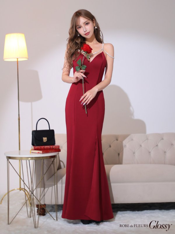 画像11: Lサイズあり【Glossy/グロッシー】ラグジュアリーストラップ/ サイドスリット/ ロングドレス/ キャバドレスlong[OF2] (11)