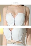 画像48: XSサイズあり【ROBE de FLEURS Glossy/ローブ・ド・フルール グロッシー】クロスビジュー/ フロントジップ/ キャミソール/ ストレッチ/ タイト/ ミニドレス/ キャバドレス[OF2] (48)