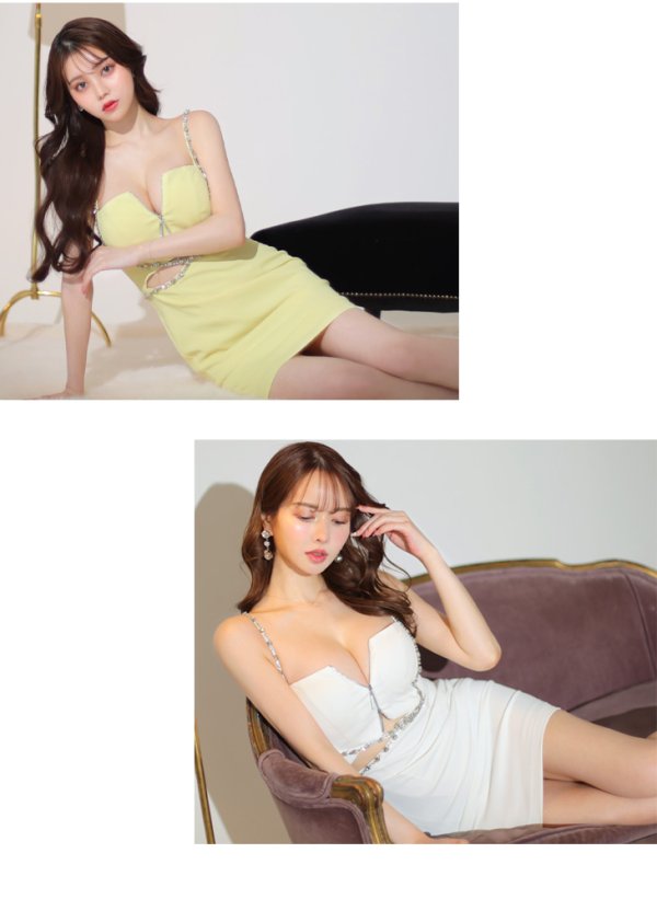 画像11: XSサイズあり【Glossy/グロッシー】クロスビジュー/ フロントジップ/ キャミソール/ ストレッチ/ タイト/ ミニドレス/ キャバドレス[OF08] (11)