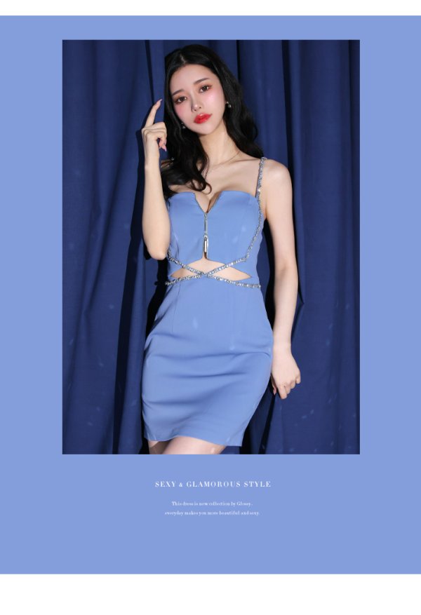 画像49: XSサイズあり【Glossy/グロッシー】クロスビジュー/ フロントジップ/ キャミソール/ ストレッチ/ タイト/ ミニドレス/ キャバドレス[OF2] (49)