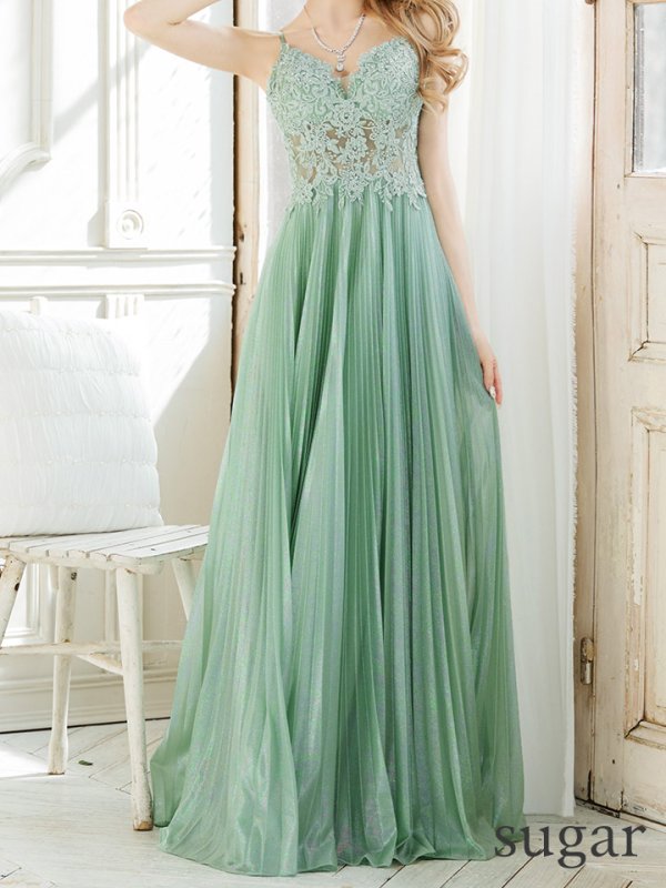 画像7: XS-Lサイズあり【SETTAN/セッタン】ワンカラー/ キャミソール/ 刺繍/ シアー/ ラメ/ プリーツ/ Aライン/ ロングドレス / キャバドレス long[OF2] (7)