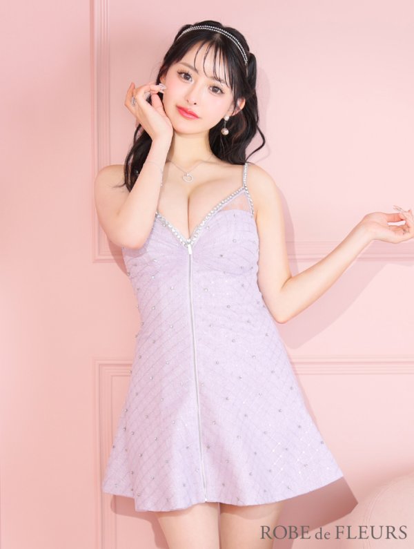 画像16: XSサイズあり【ROBE de FLEURS/ローブドフルール】ショルダービジュー/ 刺繍レース/ フロントジッパー/ フレア/ ミニドレス/ キャバドレス[OF08] (16)