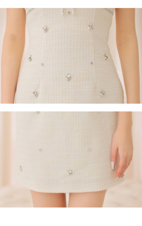 画像11: XSサイズあり【ROBE de FLEURS/ローブドフルール】 ツイード/ リボン/ ビジュー/ キャミソール/ タイト/ ミニドレス/ キャバドレス[OF08] (11)