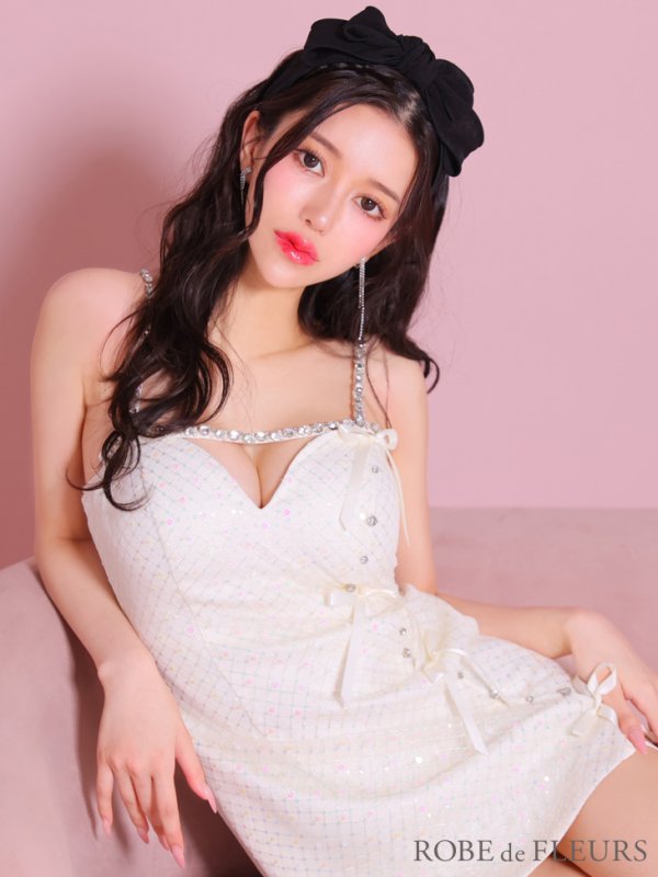 画像26: XSサイズあり【ROBE de FLEURS/ローブドフルール】ビジューライン/ リボン/ ラメ/ ガーリー/ タイト/ ミニドレス/ キャバドレス[OF08] (26)