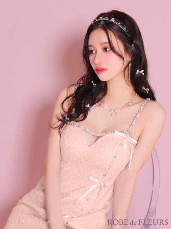 画像12: XSサイズあり【ROBE de FLEURS/ローブドフルール】ビジューライン/ リボン/ ラメ/ ガーリー/ タイト/ ミニドレス/ キャバドレス[OF08] (12)