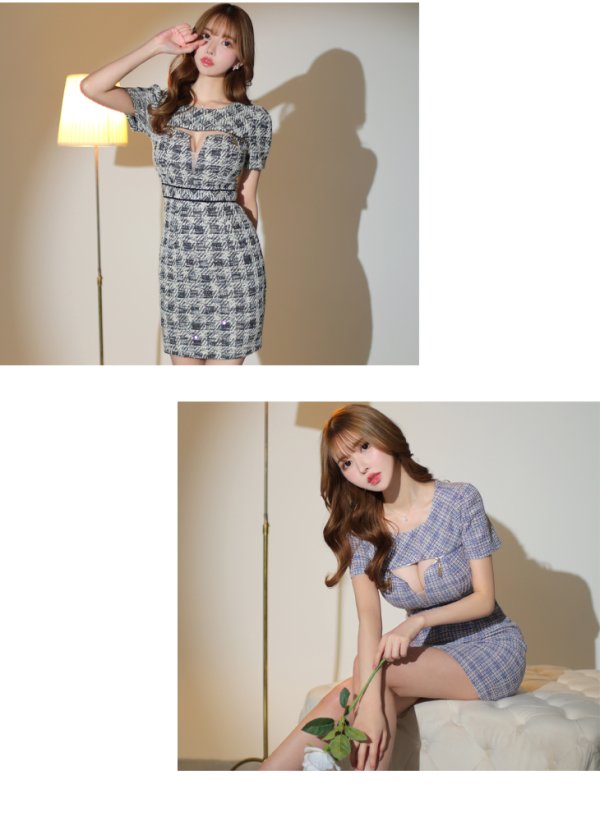 画像23: XS-Lサイズあり【Glossy/グロッシー】袖付き/ ツイードニット/ フロントジッパー/ タイト/ ミニドレス/ キャバドレス[OF08] (23)