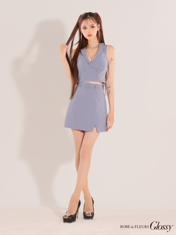 画像4: XSサイズあり【Glossy/グロッシー】襟付き/ マニッシュダブルボタン/ トラベル/ タイト/ セットアップ/ ミニドレス/ キャバドレス[OF2] (4)