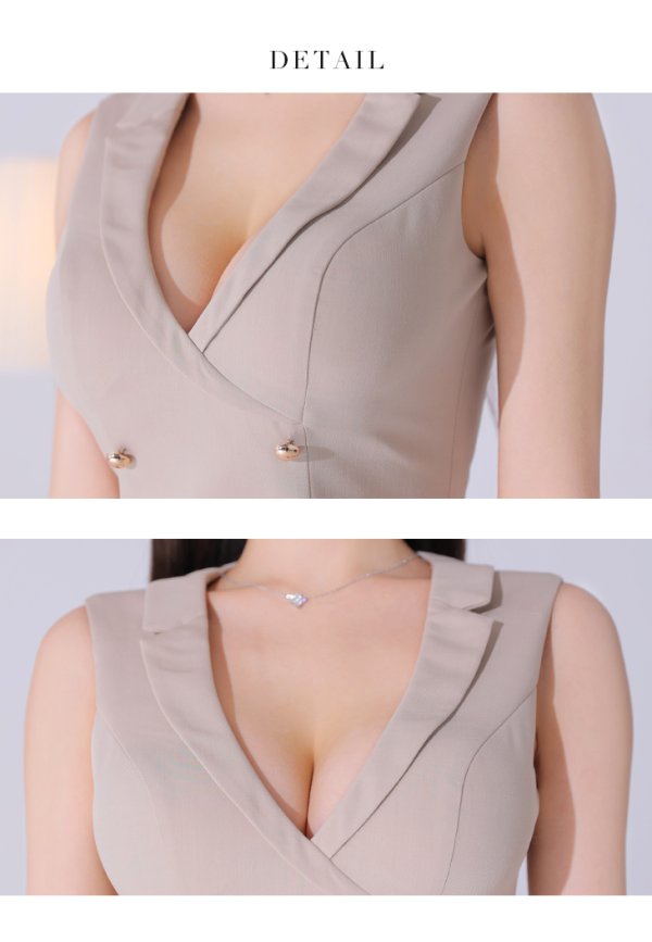 画像14: XSサイズあり【Glossy/グロッシー】襟付き/ マニッシュダブルボタン/ トラベル/ タイト/ セットアップ/ ミニドレス/ キャバドレス[OF2] (14)