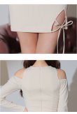 画像27: 【ROBE de FLEURS Glossy/ローブ・ド・フルール グロッシー】 裾リボン/ バストカット/ オフショル/ ニット/ フロントジップ/ ロングスリーブ/ 袖あり/ ワンカラー/ ストレッチ/ タイト/ ミニドレス/ キャバドレス[OF2] (27)