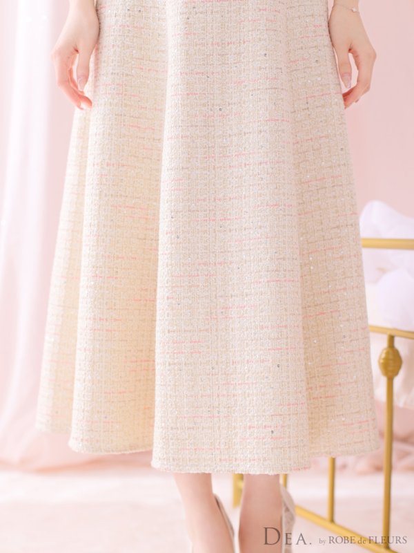 画像8: Lサイズあり【DEA./ディア】ノースリーブ/ バストカット/ ツイード/ フレア/ ミモレ丈/ ミディアムドレス/ キャバドレス[OF08] (8)