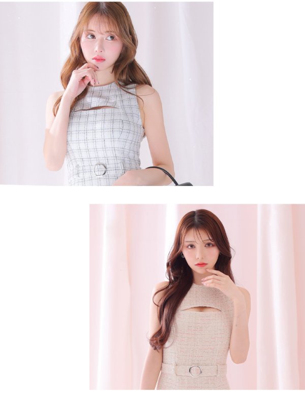 画像10: Lサイズあり【DEA./ディア】ノースリーブ/ バストカット/ ツイード/ フレア/ ミモレ丈/ ミディアムドレス/ キャバドレス[OF08] (10)