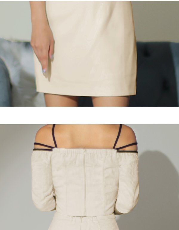 画像14: XSサイズあり【Glossy/グロッシー】フロントジップ/ 袖付き/ オフショル/ タイト/ セットアップ/ ワッフル/ ミニドレス/ キャバドレス[OF2] (14)