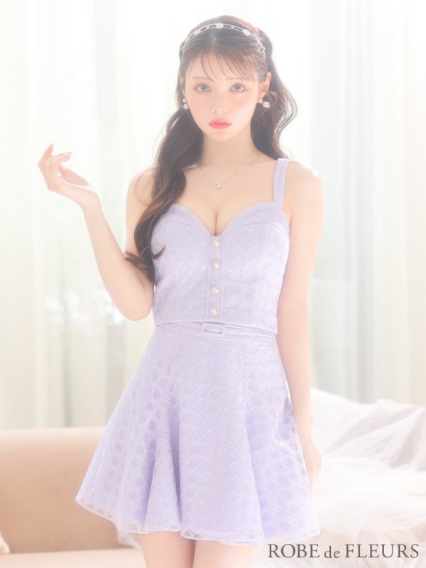 画像7: XSサイズあり【ROBE de FLEURS/ローブドフルール】センタービジューボタン/ ノースリーブ/ セットアップ/ フレア/ ミニドレス/ キャバドレス[OF08] (7)