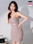 XSサイズあり【ROBE de FLEURS Glossy/ローブ・ド・フルール グロッシー】ウエストカット/ ストーンリブニット/ ベルト/ キャミソール/ タイト/ ミニドレス/ キャバドレス　モカベージュ