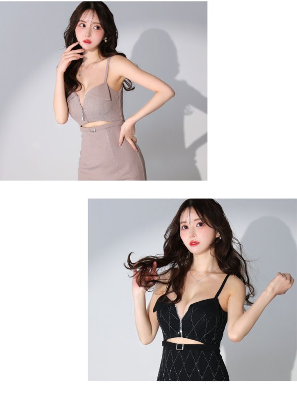 画像20: XSサイズあり【Glossy/グロッシー】ウエストカット/ ストーンリブニット/ ベルト/ キャミソール/ タイト/ ミニドレス/ キャバドレス[OF08] (20)