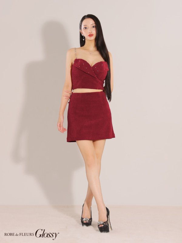 画像14: XSサイズあり【Glossy/グロッシー】バストビジュー/ ニット/ キャミソール/ セットアップ/ ミニドレス/ キャバドレス[OF08] (14)