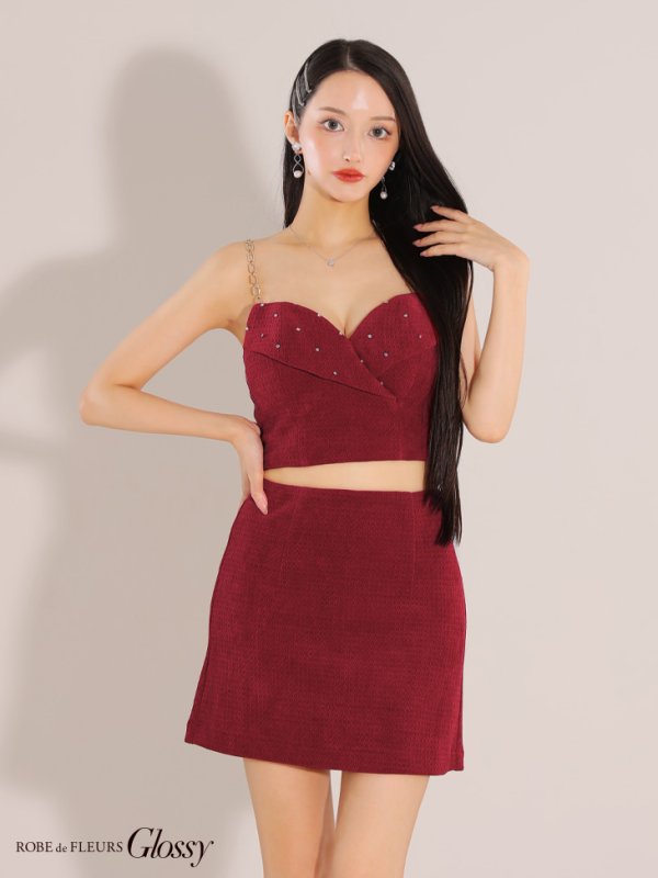 画像15: XSサイズあり【Glossy/グロッシー】バストビジュー/ ニット/ キャミソール/ セットアップ/ ミニドレス/ キャバドレス[OF08] (15)