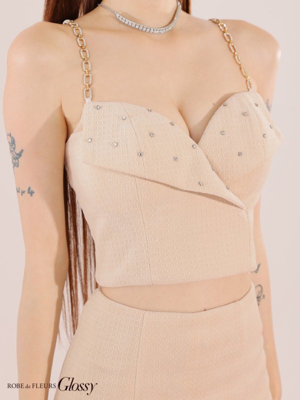 画像22: XSサイズあり【Glossy/グロッシー】バストビジュー/ ニット/ キャミソール/ セットアップ/ ミニドレス/ キャバドレス[OF08] (22)