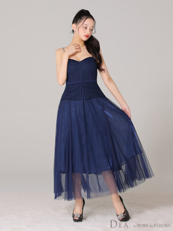 画像8: Lサイズあり【DEA./ディア】ペプラム/ ロングチュール/ キャミ/ フレア/ ミモレ丈/ ミディアムドレス/ キャバドレス[OF08] (8)