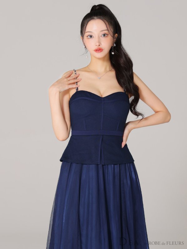 画像9: Lサイズあり【DEA./ディア】ペプラム/ ロングチュール/ キャミ/ フレア/ ミモレ丈/ ミディアムドレス/ キャバドレス[OF08] (9)