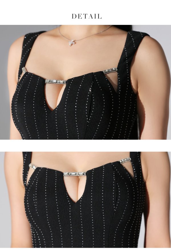 画像8: XSサイズあり【Glossy/グロッシー】ノースリーブ/ ラインストーン/ バストカット/ タイト/ ミニドレス/ キャバドレス[OF08] (8)