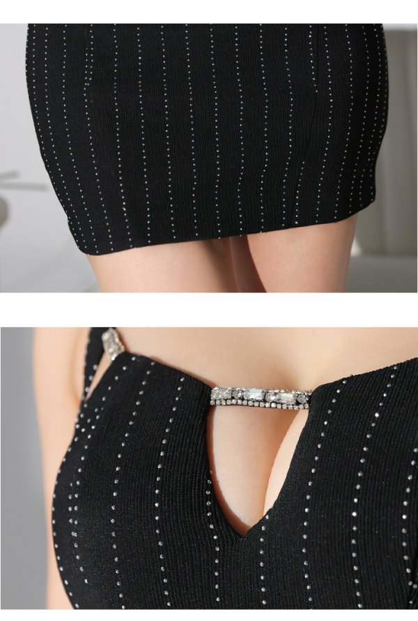 画像7: XSサイズあり【Glossy/グロッシー】ノースリーブ/ ラインストーン/ バストカット/ タイト/ ミニドレス/ キャバドレス[OF08] (7)