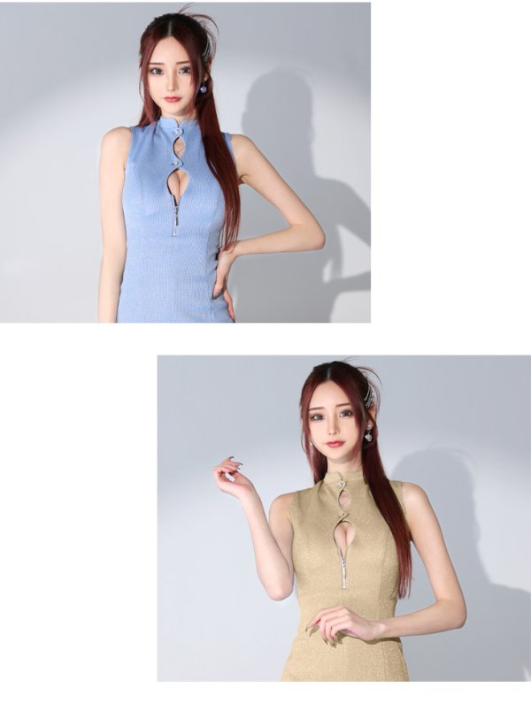 画像10: XSサイズあり【Glossy/グロッシー】フロントジップ/ バストボタン/ リブニット/ タイト/ ミニドレス/ キャバドレス[OF08] (10)