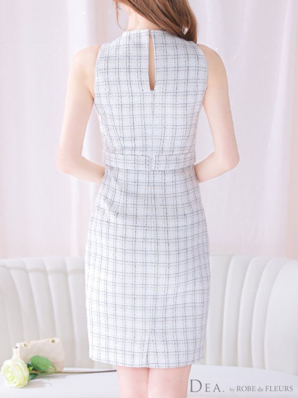 画像9: Lサイズあり【DEA./ディア】バストカット/ シンプル/ ツイード/ ベルト/ タイト/ 膝丈/ ミディアムドレス/ キャバドレス[OF08] (9)