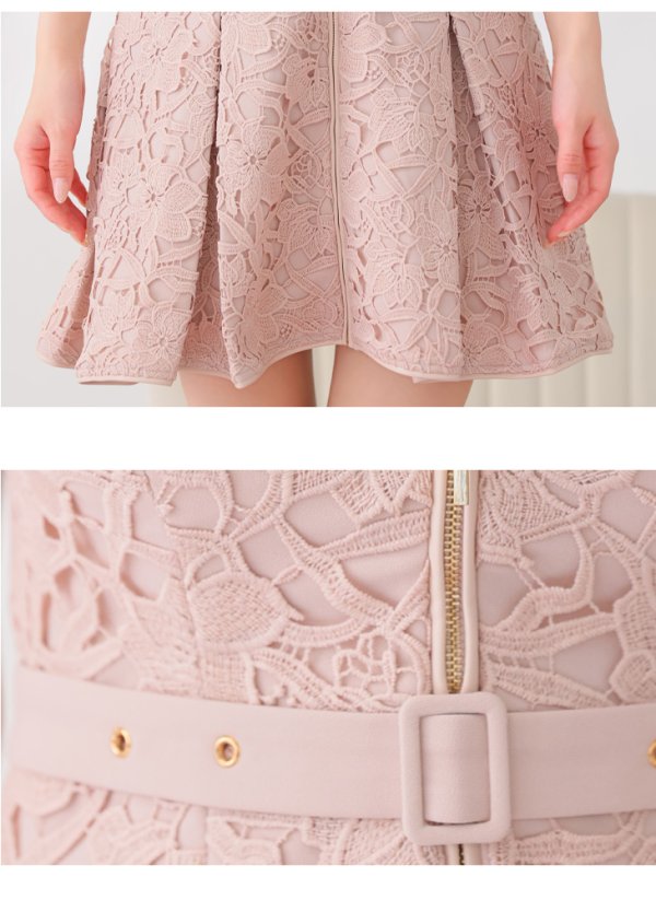 画像14: Lサイズあり【DEA./ディア】ナチュラルレース/ バストジップ/ ベルト/ プリーツ/ フレア/ ミニドレス/ キャバドレス[OF08] (14)