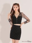 画像6: XSサイズあり【ROBE de FLEURS Glossy/ローブ・ド・フルール グロッシー】長袖/ レース/ ラップ/ ビーズ/ チュール/ セットアップ/ タイト/ ミニドレス/ キャバドレス[OF2] (6)
