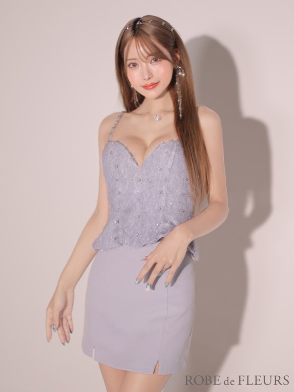 画像12: XSサイズあり【ROBE de FLEURS/ローブドフルール】ハートビジュー/ フリンジ/ ペプラム/ タイト/ ミニドレス/ キャバドレス[OF08] (12)