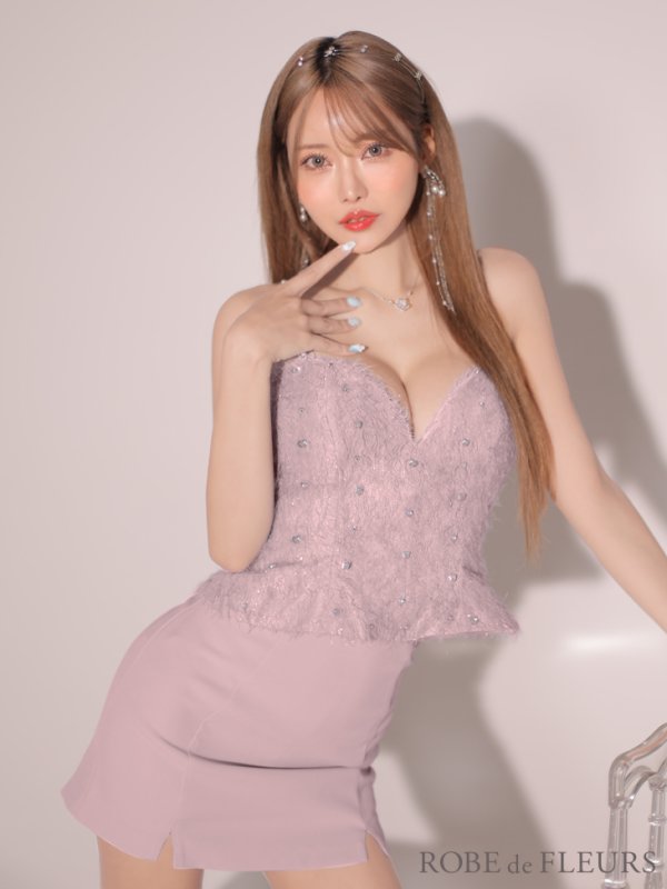 画像23: XSサイズあり【ROBE de FLEURS/ローブドフルール】ハートビジュー/ フリンジ/ ペプラム/ タイト/ ミニドレス/ キャバドレス[OF08] (23)