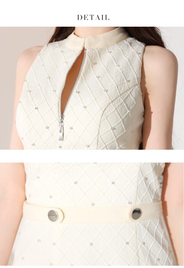 画像21: XSサイズあり【Glossy/グロッシー】フロントジッパー/ ビジュー/ リブ/ ノースリーブ/ タイト/ ミニドレス/ キャバドレス[OF08] (21)