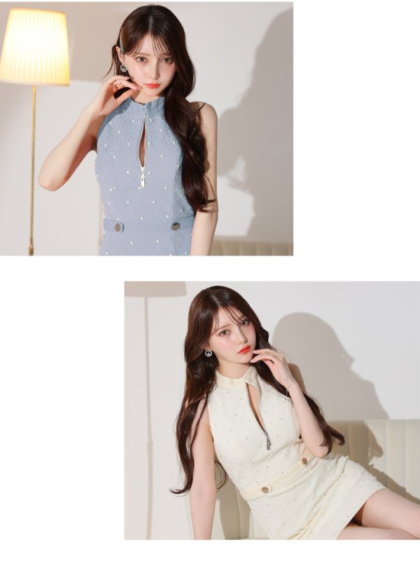 画像19: XSサイズあり【Glossy/グロッシー】フロントジッパー/ ビジュー/ リブ/ ノースリーブ/ タイト/ ミニドレス/ キャバドレス[OF08] (19)