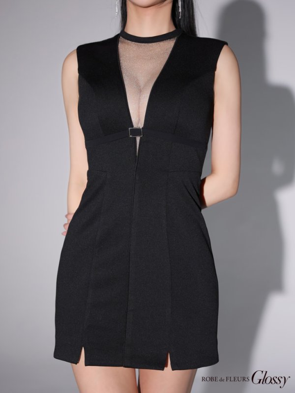 画像15: XSサイズあり【Glossy/グロッシー】デコルテシースルー/ ベルトデザイン/ シンプル/ タイト/ ミニドレス/ キャバドレス[OF08] (15)