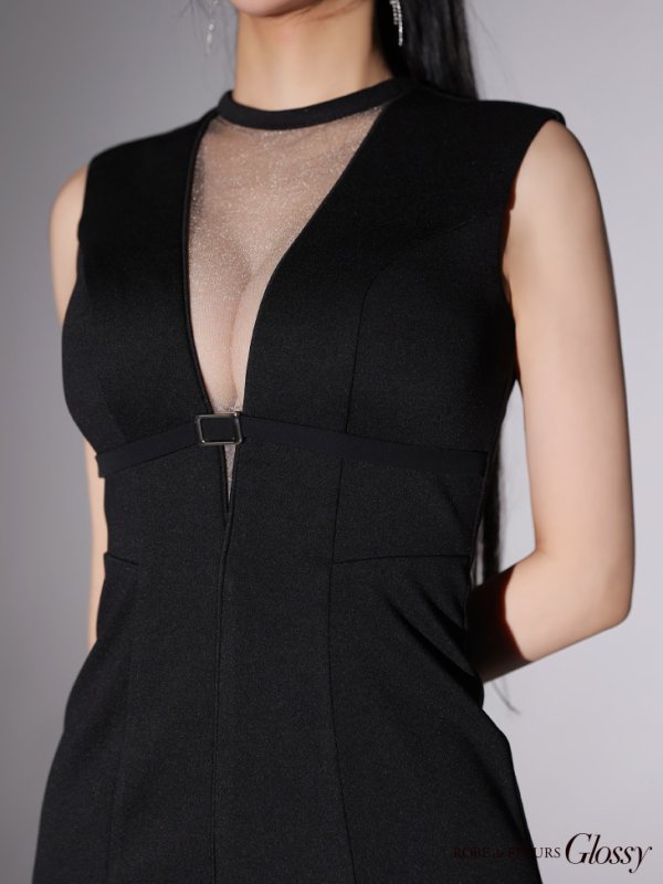 画像16: XSサイズあり【Glossy/グロッシー】デコルテシースルー/ ベルトデザイン/ シンプル/ タイト/ ミニドレス/ キャバドレス[OF08] (16)