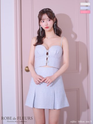 ローブドフルール ツイード フレアミニキャバドレス XSサイズあり【ROBE de FLEURS/ローブドフルール】フロントビジュー