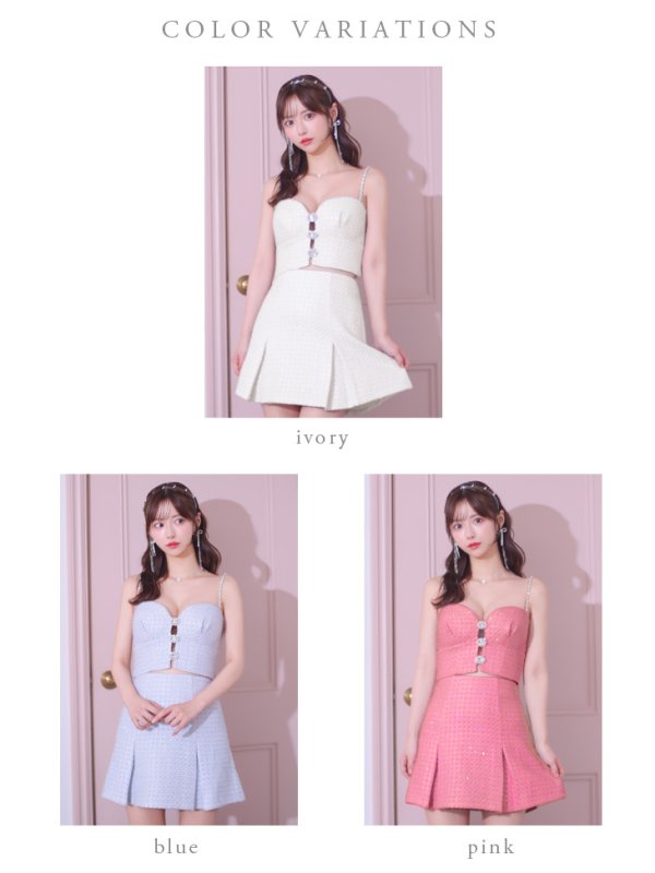 画像11: XSサイズあり【ROBE de FLEURS/ローブドフルール】フロントビジュー/ チェックツイード/ キャミソール/ セットアップ/ フレア/ ミニドレス/ キャバドレス[OF08] (11)