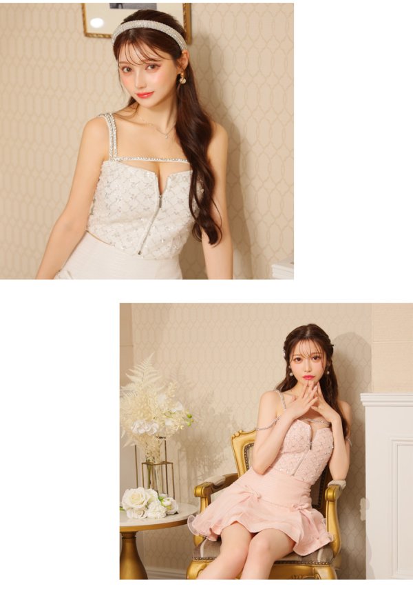 画像9: XSサイズあり【ROBE de FLEURS/ローブドフルール】ラメツイード/ リボンチュール/ ドリーミー/ フレア/ ミニドレス/ キャバドレス[OF08] (9)