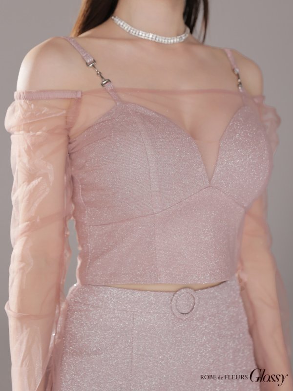 画像13: XSサイズあり【Glossy/グロッシー】チュールスリーブ/ ラメ/ セットアップ/ ミニドレス/ キャバドレス[OF2] (13)