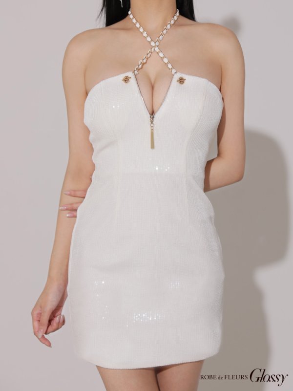 画像28: XSサイズあり【Glossy/グロッシー】クロスストラップ/ スパンコール/ タイト/ ミニドレス/ キャバドレス[OF08] (28)