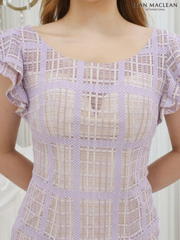 画像5: Lサイズあり【JEAN MACLEAN/ジャンマクレーン】 チェック柄レース/ フリルスリーブ/ 半袖/ 袖あり/ 膝丈/ タイト/ ワンピース/ ミディアムドレス/ キャバドレス【HC02】 (5)