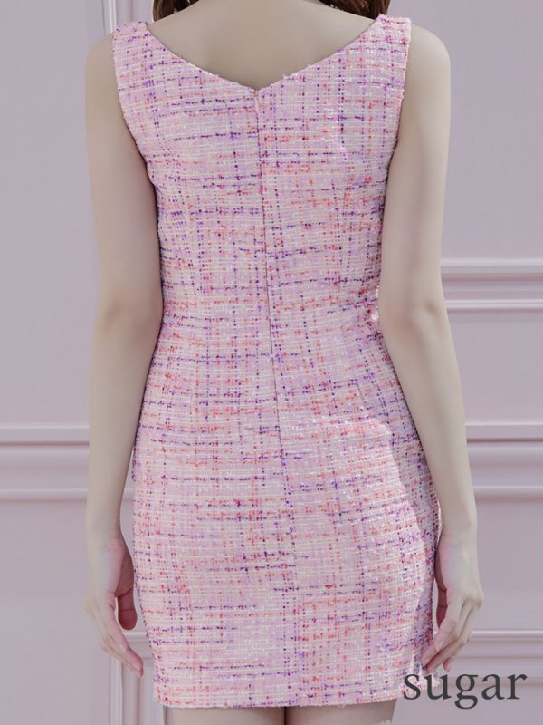 画像8: 【IRMA/イルマ】MIXツイード/ フロントジップ/ ノースリーブ/ Vネック/ タイト/ ミニドレス/ キャバドレス【HC02】 (8)