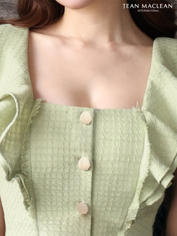 画像5: Lサイズあり【JEAN MACLEAN/ジャンマクレーン】フリルショルダー/ ボタンデザイン/ 膝丈/ タイト/ ミディアムドレス/ キャバドレス【HC02】 (5)