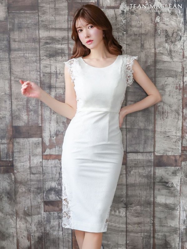 画像2: Lサイズあり【JEAN MACLEAN/ジャンマクレーン】 ワンピース/ フラワーレース/ ノースリーブ/ ワンカラー/ タイト/ ひざ丈/ ミディアムドレス/キャバドレス【HC02】 (2)